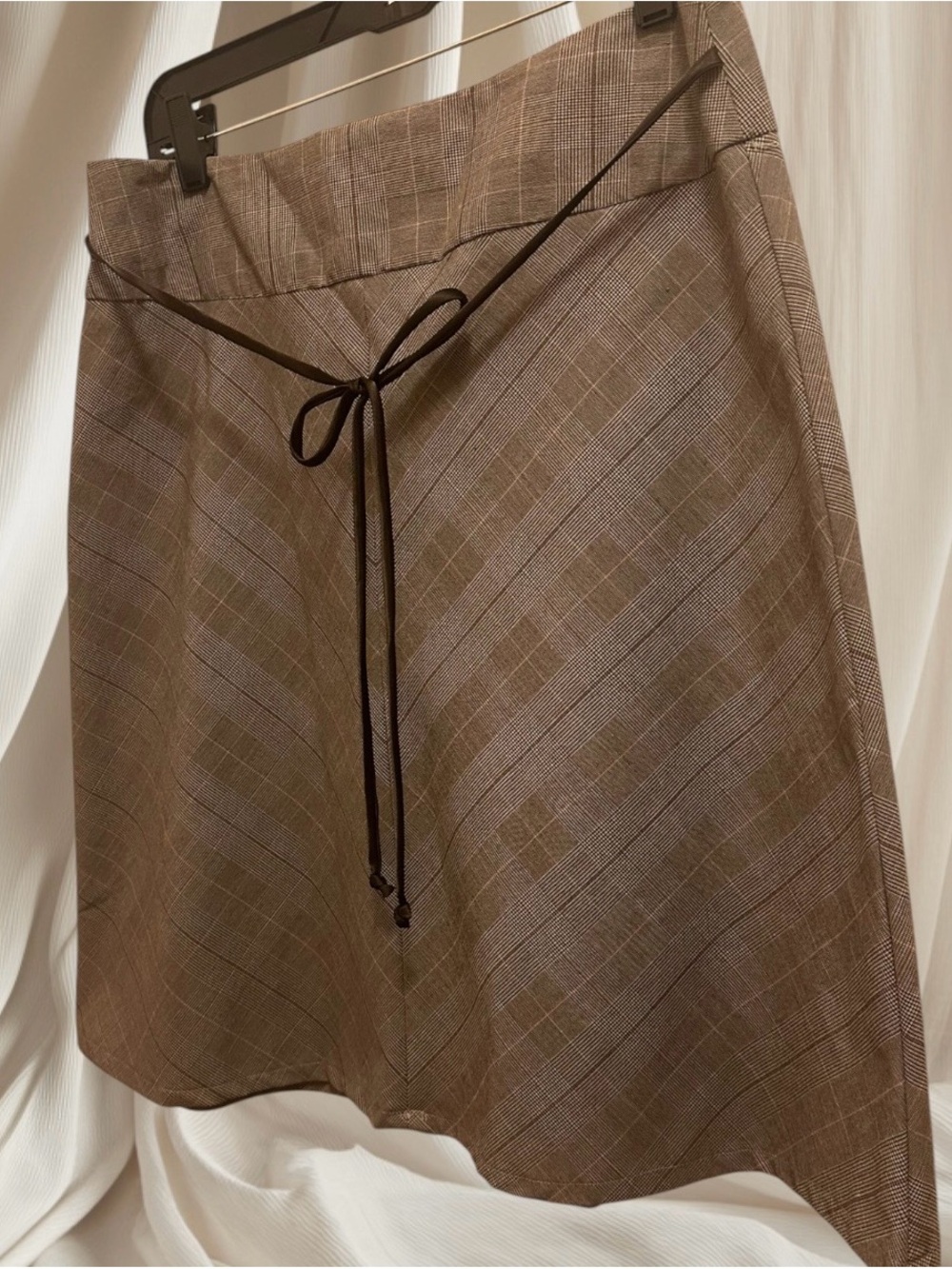 I.N. San Francisco Brown Plaid A-Line Skirt with Drawstring